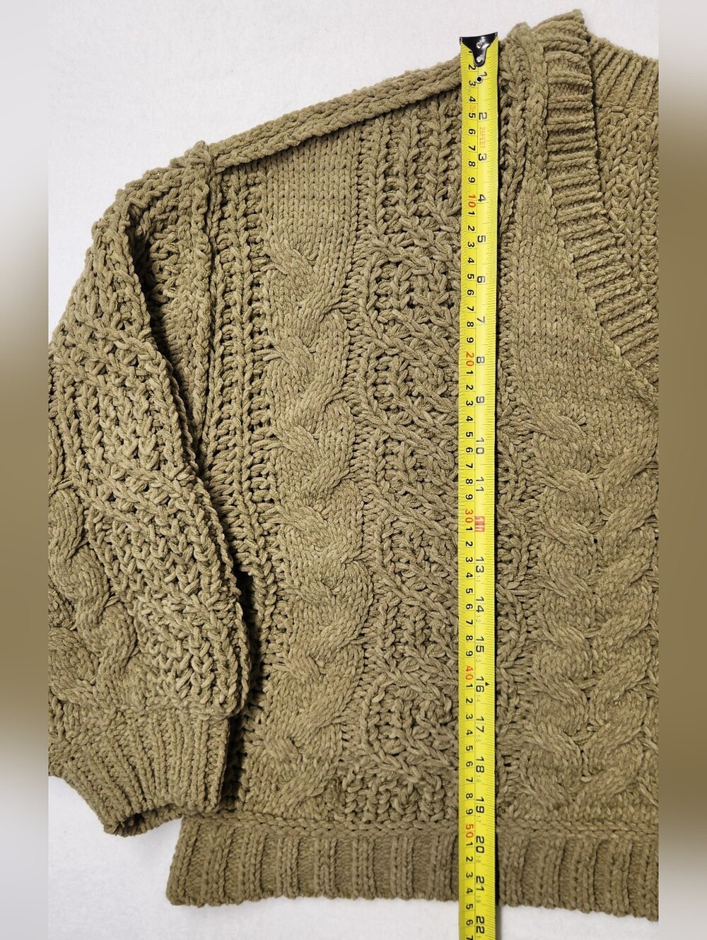 POL Olive Cable Knit Sweater Oversized V-Neck Boho Cottagecore Chunky Cozy Sz S - Picture 6 of 8